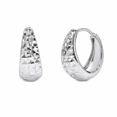 Sterling Silver Rhodium Plated Diamond Cut Hoop Earrings