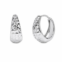 Sterling Silver Rhodium Plated Diamond Cut Hoop Earrings