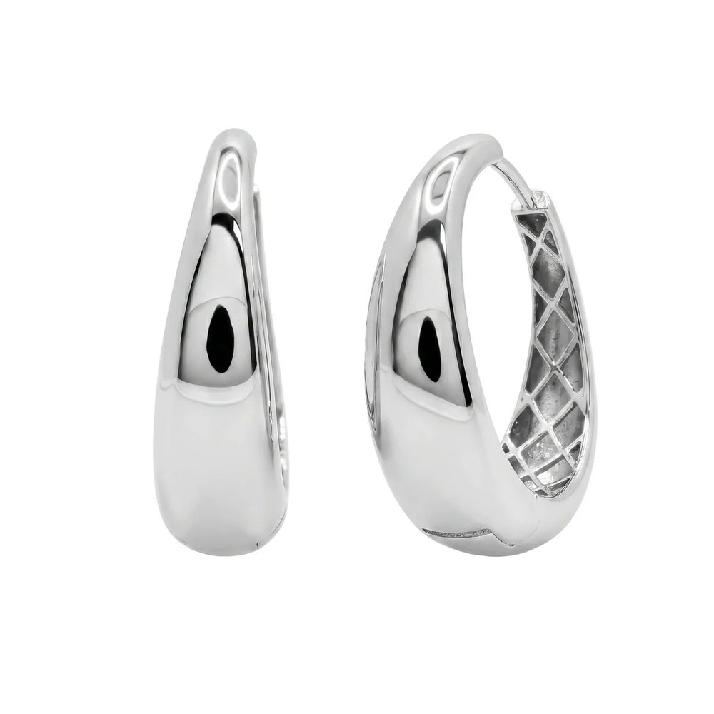 Sterling Silver Rhodium Plated Teardrop Hoop Earrings