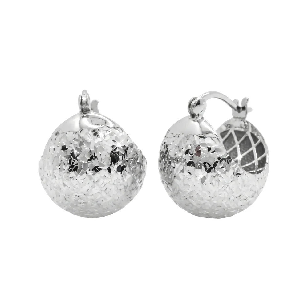 Sterling Silver Rhodium Plated Dome Latch Lock Earrings