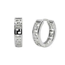 Load image into Gallery viewer, Sterling Silver Rhodium Plated Greek Key Cutout Hoop Earrings