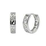 Sterling Silver Rhodium Plated Greek Key Cutout Hoop Earrings