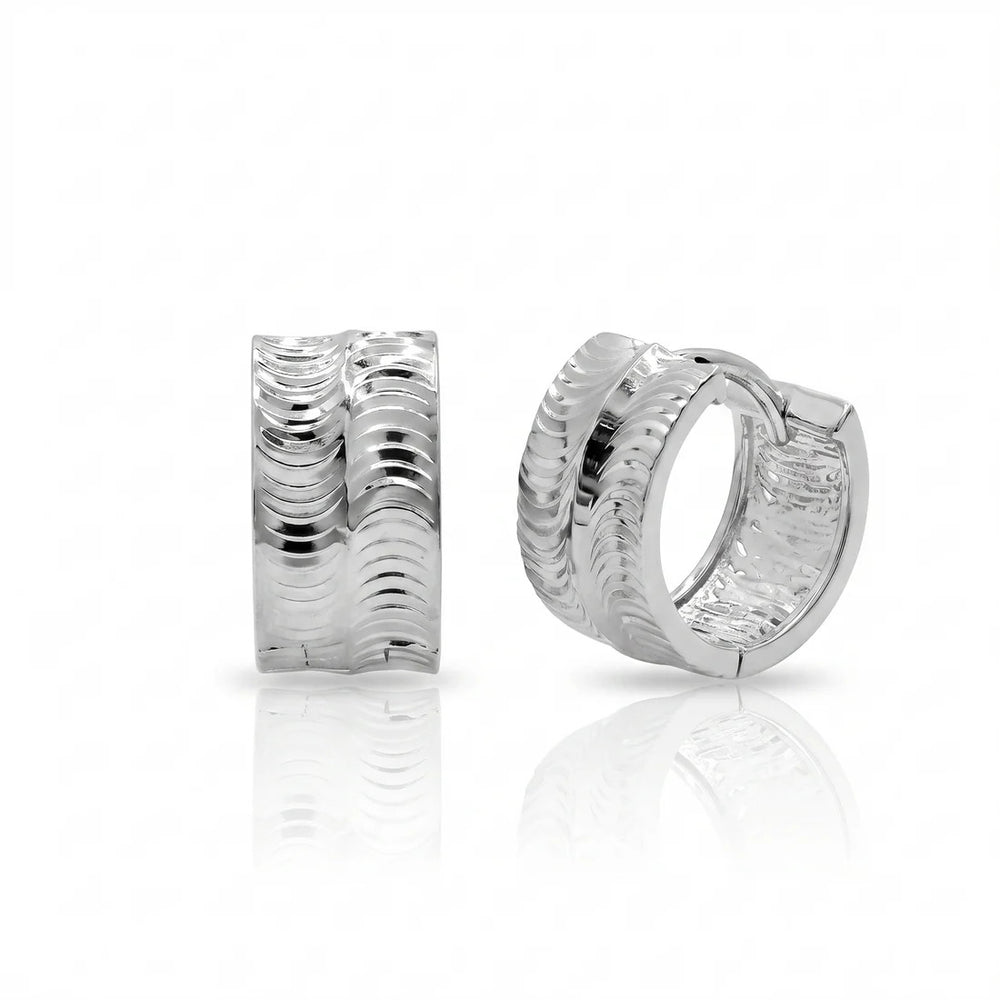 Sterling Silver Rhodium Plated Polished Curved Tube Hoop Earrings