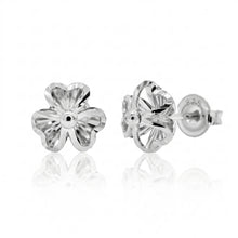 Load image into Gallery viewer, Sterling Silver Rhodium Plated Diamond Cut Clover Stud Earrings