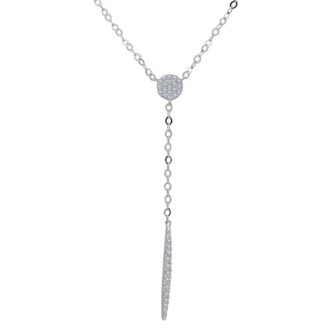 Sterling Silver Rhodium Plated Clear CZ Drop Bar Necklace