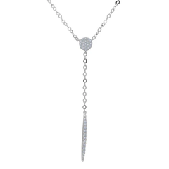 Sterling Silver Rhodium Plated Clear CZ Drop Bar Necklace