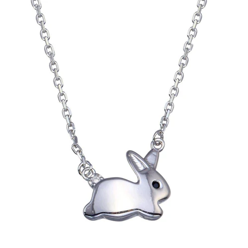 Sterling Silver Rhodium Plated Rabbit Necklace