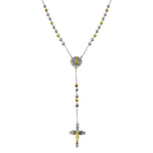 Load image into Gallery viewer, Sterling Silver Two Tone Plated CZ Diamond Cut Beaded Cross Rosary Necklace
