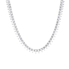 Sterling Silver Rhodium Plated Pear Cut Clear CZ Tennis Necklace