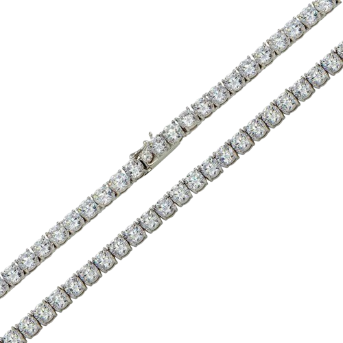 Sterling Silver Rhodium Plated Round 4MM CZ Tennis Necklace