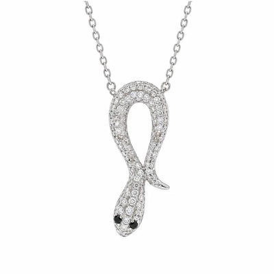 Sterling Silver Rhodium Plated Snake Clear CZ Adjustable Necklace
