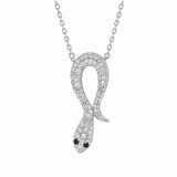 Sterling Silver Rhodium Plated Snake Clear CZ Adjustable Necklace