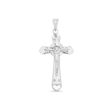 Load image into Gallery viewer, Sterling Silver Rhodium Plated Heart Edge Cross Pendant