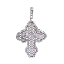 Load image into Gallery viewer, Sterling Silver Rhodium Plated Cathedral Cross Baguette Clear Large CZ Pendant