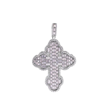 Load image into Gallery viewer, Sterling Silver Rhodium Plated Cathedral Cross Baguette Clear CZ Pendant