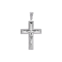 Load image into Gallery viewer, Sterling Silver Rhodium Plated Crucifix Clear CZ Pendant
