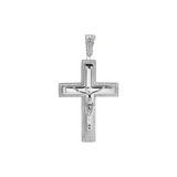 Sterling Silver Rhodium Plated Crucifix Clear CZ Pendant