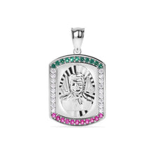 Load image into Gallery viewer, Sterling Silver Rhodium Plated Malverde Diamond Cut Green Red And Clear Pendant