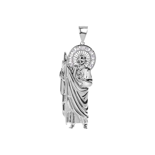 Sterling Silver Rhodium Plated Saint Jude Clear CZ Pendant