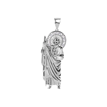 Load image into Gallery viewer, Sterling Silver Rhodium Plated Saint Jude Clear CZ Pendant