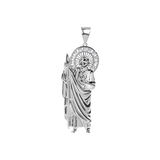 Sterling Silver Rhodium Plated Saint Jude Clear CZ Pendant