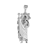 Sterling Silver Rhodium Plated Sandblast Jesus Christ Clear CZ Pendant