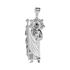 Sterling Silver Rhodium Plated Sandblast Jesus Christ Clear CZ Pendant