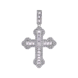Sterling Silver Rhodium Plated Cross Baguette Clear CZ Pendant