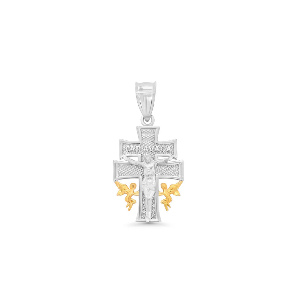 Sterling Silver Gold And Rhodium Plated Small Caravaca Pendant