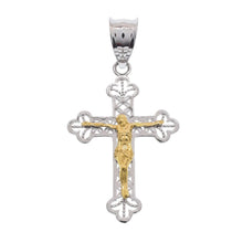 Load image into Gallery viewer, Sterling Silver Two Tone Plated Filigree Crucifix Pendant