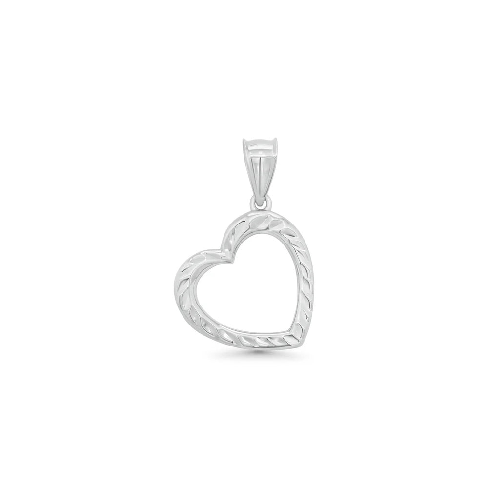 Sterling Silver Rhodium Plated Textured Heart Outline Pendant