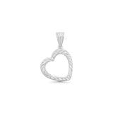 Sterling Silver Rhodium Plated Textured Heart Outline Pendant