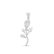 Load image into Gallery viewer, Sterling Silver Rhodium Plated Diamond Cut Rose Stem Pendant