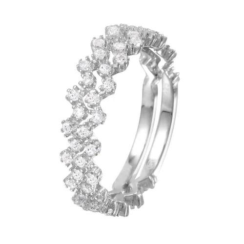Sterling Silver Rhodium Plated Zig-Zag Stackable CZ Ring