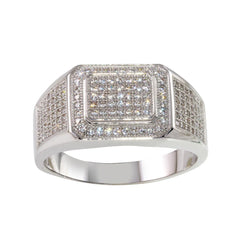 Sterling Silver Rhodium Plated Men's Ring with CZ, Size 12
