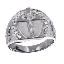 Load image into Gallery viewer, Sterling Silver Rhodium Plated Men's Crucifix Ring