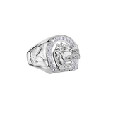 Sterling Silver Rhodium Plated Clear CZ Horse Shoe Men's Ring