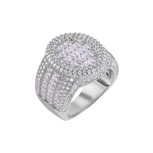 Sterling Silver Rhodium Plated Statement Baguette Clear CZ Oval Top Ring
