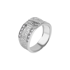 Sterling Silver Rhodium Plated St. Jude Our Lords Prayer Clear CZ Ring
