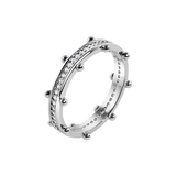 Sterling Silver Rhodium Plated Beaded Eternity Clear CZ Ring