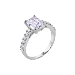Sterling Silver Rhodium Plated Square Baguette Center CZ Stone Ring