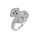 Sterling Silver Rhodium Plated Teddy Bear Round Top Clear CZ Studded Ring