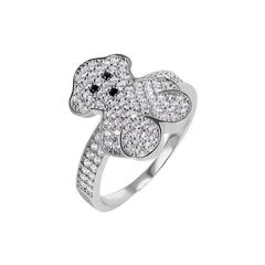Sterling Silver Rhodium Plated Teddy Bear Round Top Clear CZ Studded Ring