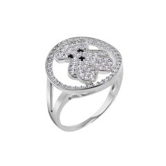 Sterling Silver Rhodium Plated Teddy Bear Clear CZ Studded Ring