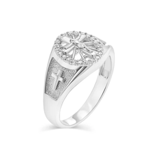 Load image into Gallery viewer, Sterling Silver Rhodium Plated Men's Cross Crucifix Clear CZ Ring