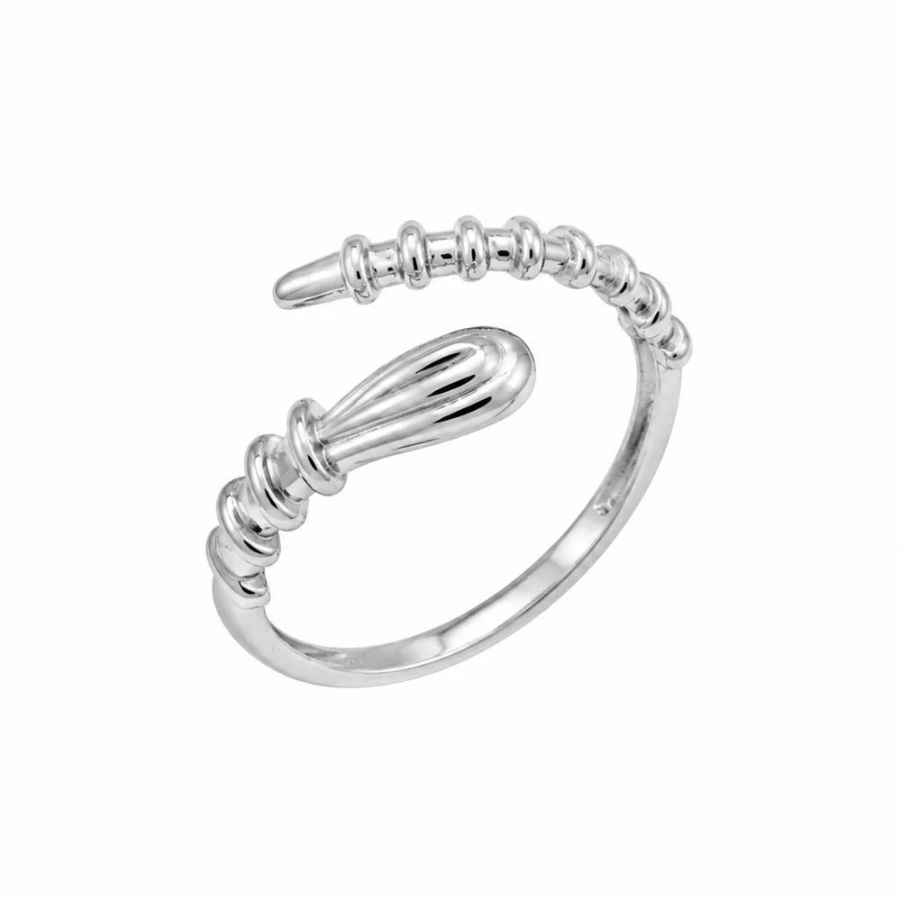 Sterling Silver Rhodium Plated Textured Open Ended Ring