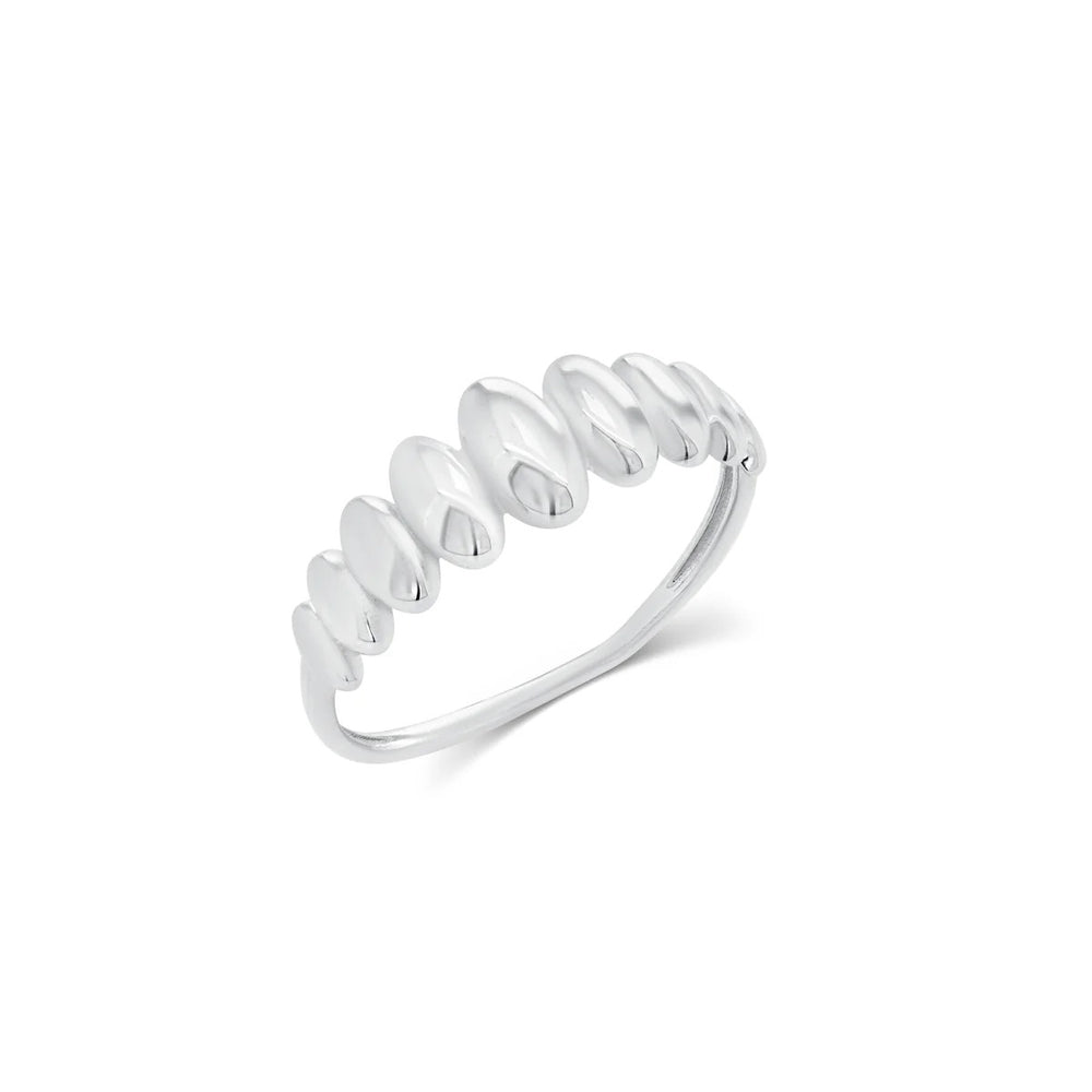 Sterling Silver Rhodium Plated Ribbed Croissant Ring