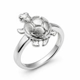 Sterling Silver Rhodium Plated Good Luck Turtle Ring
