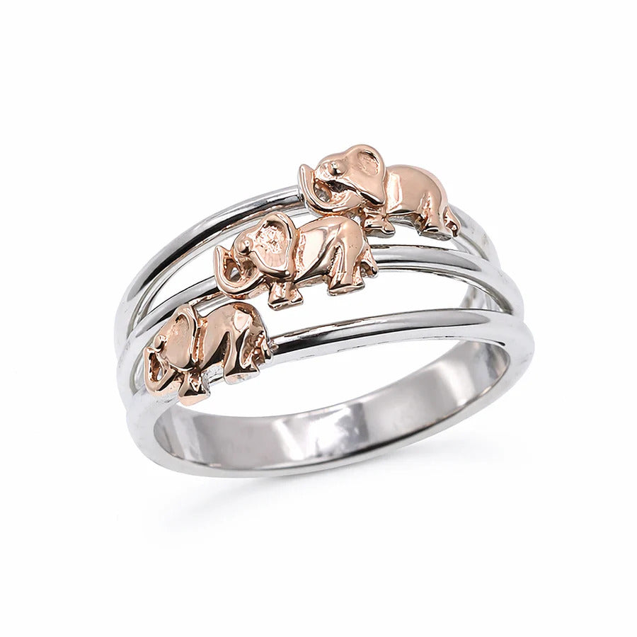 Sterling Silver Two Tone Plated Multi Elephant Ring