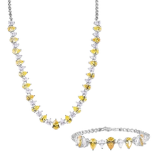 Load image into Gallery viewer, Sterling Silver Rhodium Plated Clear and Citrine Pear Cut CZ Necklace and Bracelet Set